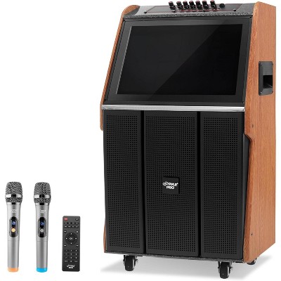 Pyle Portable Wireless BT Streaming Loudspeaker with 15.4" Touch Screen & Wireless Microphones - PMDJAND10.5