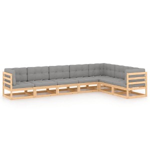 vidaXL 7 Piece Patio Lounge Set with Cushions Solid Wood Pine - Natural With Cushion - 1 of 4