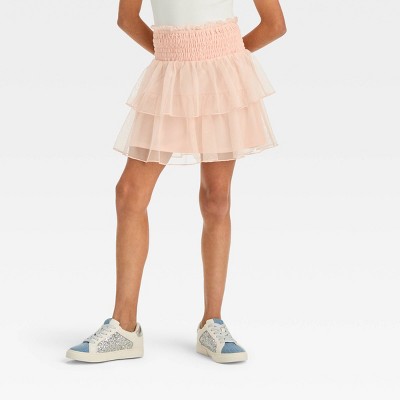 Girls' Smocked Waist Woven Tiered Skirt - art class™ Pink XL
