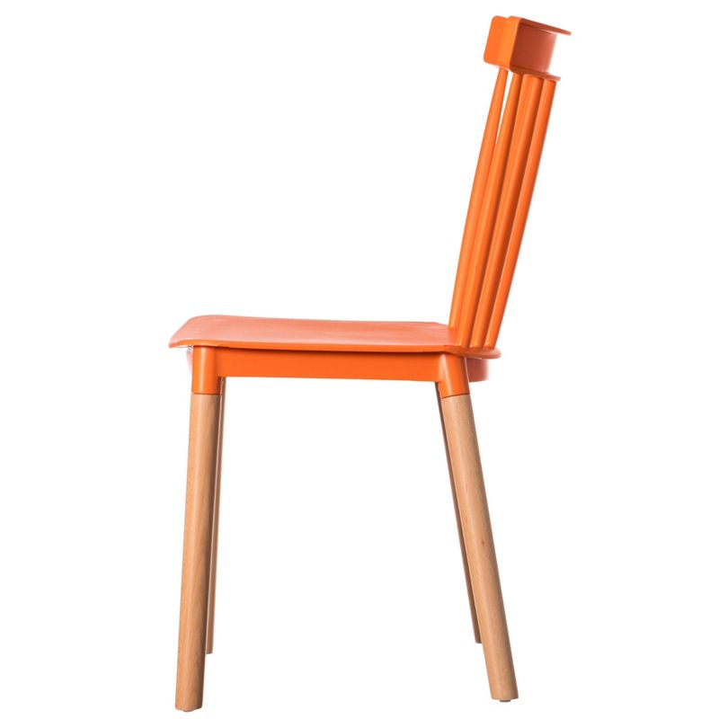 Fabulaxe Plastic Dining Chair Windsor Design with Beech Wood Legs, Orange Set of 4, 3 of 8