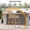 Outdoor Bar Stools Set of 2, Aluminum Rattan Barstools with Removable Cushion - 3 of 4