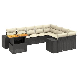 vidaXL Garden Sofa Set Black PE rattan Large Adjustable Armrests - 1 of 4