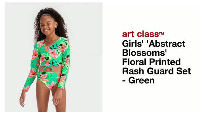 Girls' 'Abstract Blossoms' Floral Printed Rash Guard Set - art class™ Green, 2 of 6, play video