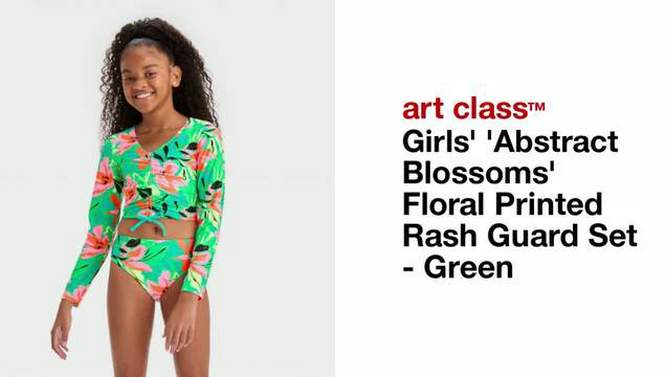 Girls' 'Abstract Blossoms' Floral Printed Rash Guard Set - art class™ Green, 2 of 6, play video