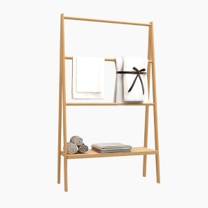 NAYSAYE Clothes Hanger Bamboo Ladder Towel Rack with Storage Shelf for Bathroom Bedroom or Living Room, Neutral, 30.16"*12.01"*51.69" - 1 of 4