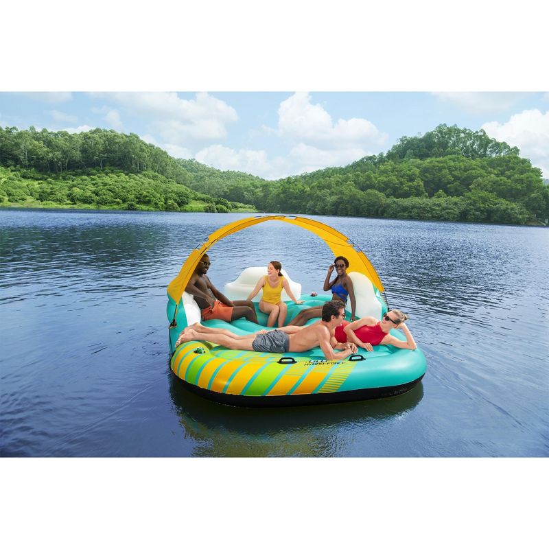Bestway Hydro Force Sunny 5 Person Inflatable Large Floating Island Lake Water Lounge Raft with Cup Holders and Removable Sunshade, Green, 4 of 8