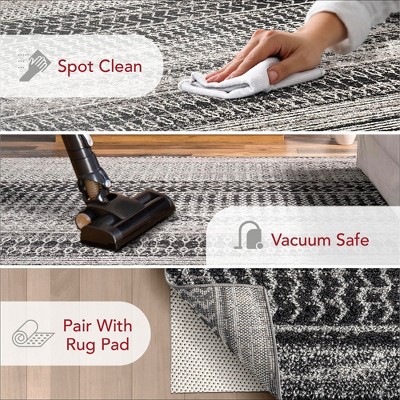 Nova Striped Dark Gray Synthetic 32" Reversible Runner Rug