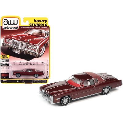 1975 Cadillac Eldorado Cerise Firemist Red Met. w/Maroon Partial Vinyl Top Ltd Ed 11800 pcs 1/64 Diecast Model Car by Autoworld