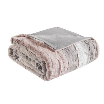60"x70" Oversized Marselle Faux Fur Throw Blanket Blush/Gray
