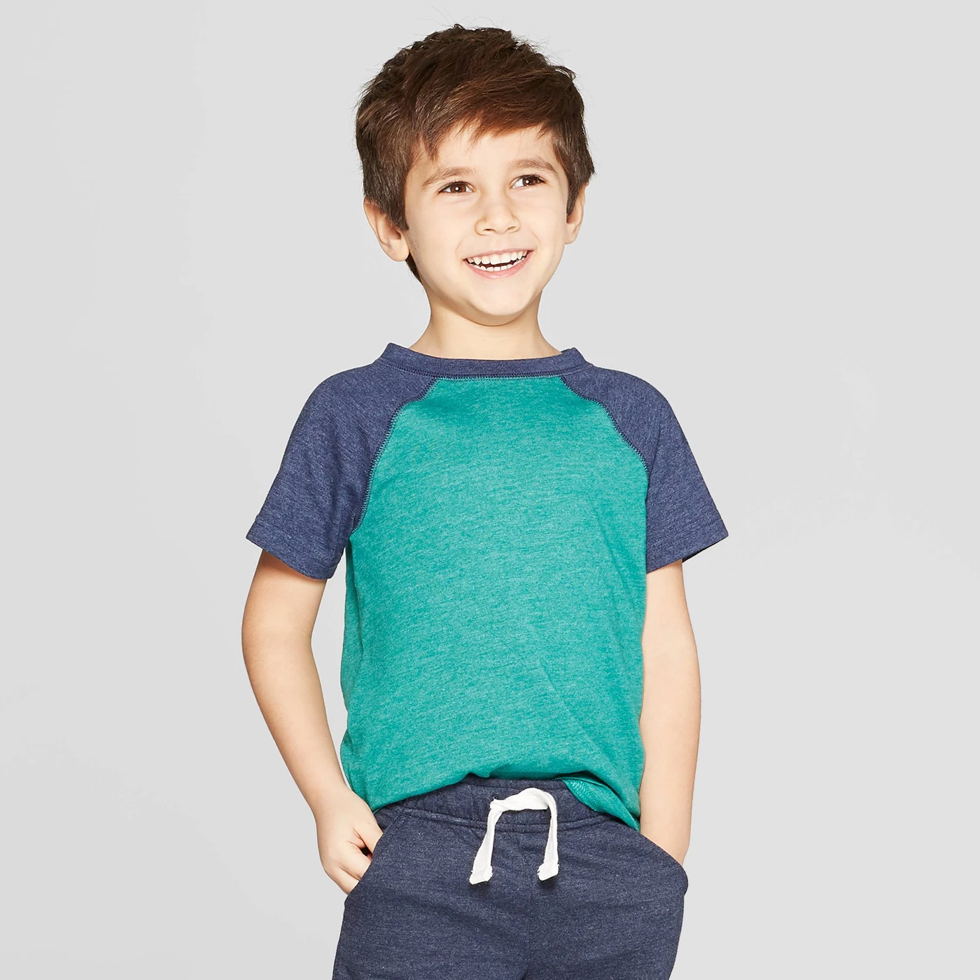 Toddler Boys' Raglan Short Sleeve T-Shirt - Cat & Jack™ Green/Navy - image 1 of 3