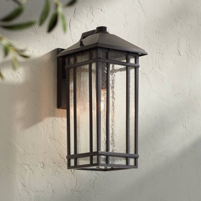 Bronze 19" Arts and Crafts Outdoor Wall Light with Seedy Glass