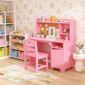 Kids Study Desk & Chair Set with Bookshelf & Organizer for Boys Girls Ages 3-8 - 1 of 4