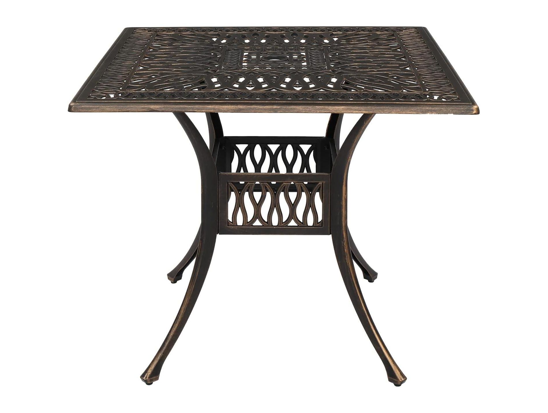 VINGLI Patio Dining Table with Umbrella Hole, Cast Aluminum Outdoor Bistro Furniture for Garden (35.4" Lx35.4 Wx29.5 H)