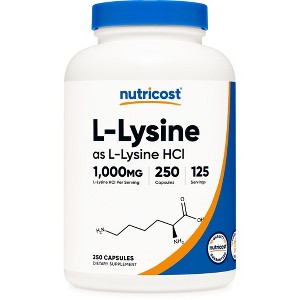 Nutricost L-Lysine (1000mg) 250 Capsules - 500mg Per Cap, Gluten Free, GMO-Free, 125 Servings - 1 of 4