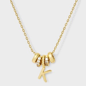 14K Gold Dipped Cubic Zirconia Rondelle Initial Necklace - A New Day™ Gold - 1 of 4