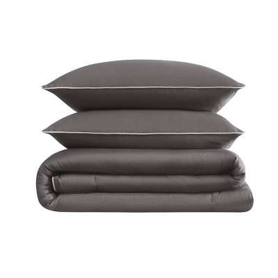 Twin Dark Grey Cotton Sateen Comforter Set with Polyfill