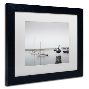 Trademark Fine Art -Moises Levy 'Four Boats & Seagull' Matted Framed Art - 1 of 4