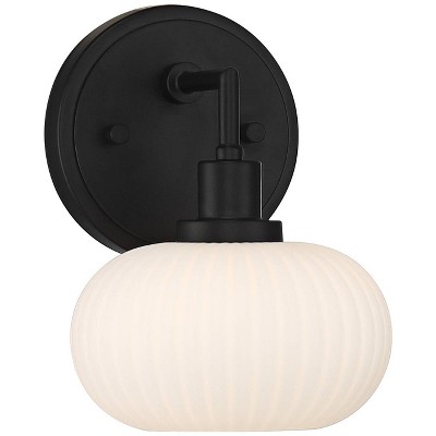 Possini Euro Modern Wall Sconce Lighting Matte Black Hardwired 6" Wide Fixture White Glass Bedroom Bathroom Bedside Living Room