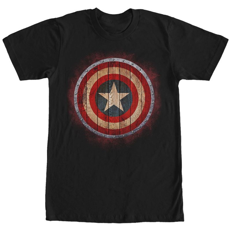 Men's Marvel Captain America Shield Wood Print T-Shirt, 1 of 5