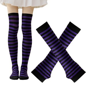 BABYYER Striped Thigh High Socks, Christmas Long Stockings, Leg Warmer and Long Fingerless Gloves Set for Holiday Decorations - 1 of 4