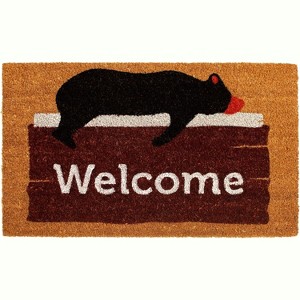HomeRoots 17" X 29" Natural Black And Brown Bear Welcome Outdoor Coir Door Mat - 1 of 4