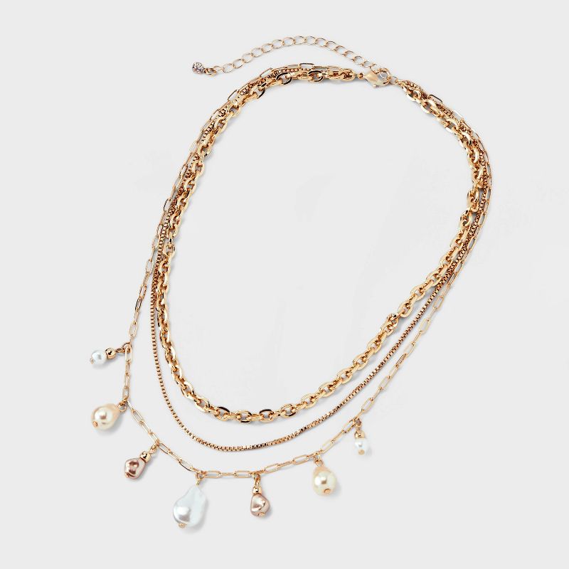 Chain Pearl Multi-Strand Necklace Set 3pc - A New Day™, 4 of 6