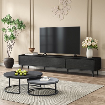 Modern 3-Drawers TV Stand with Silent Sliding Rails -Media Console with Metal Legs & Round Solid Wood Corners for Living Room