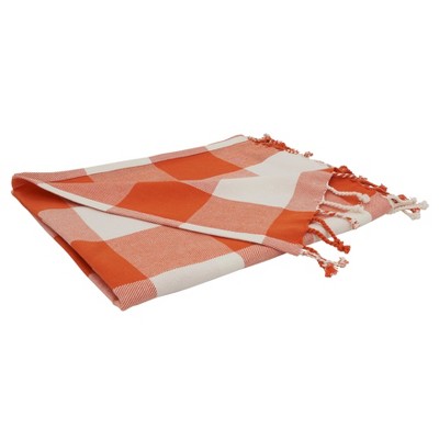 Orange and White Cotton Buffalo Plaid Throw Blanket