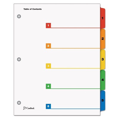 Cardinal Traditional OneStep Index System 5-Tab 1-5 Letter Multicolor 5/Set 60518