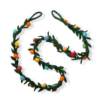 TAG 72-inch Green Leaves Multicolor Bright Accent Balls Wool Felt Garland Doorway Tabletop Wall Mantel Home Decoration Christmas Tree Decor
