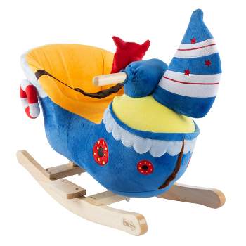 Toy Time Kids' Soft Fabric-Covered Wood Ride-On Rocking Ship Toy