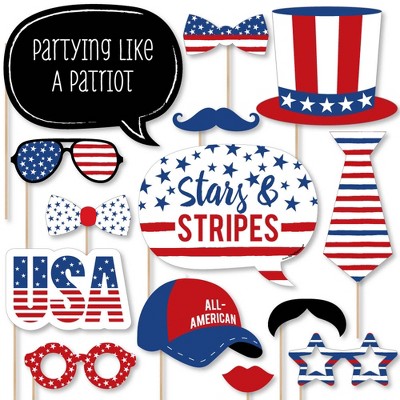 Big Dot of Happiness Stars & Stripes - Memorial Day, 4th of July and Labor Day USA Patriotic Party Photo Booth Props Kit - 20 Count