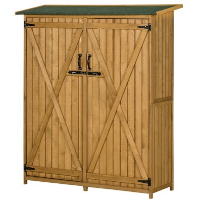 Natural Fir Wood Outdoor Storage Cabinet with Shelves and Lockable Doors