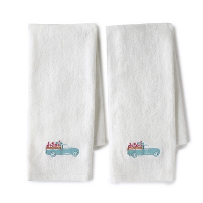 Lakeside Spring Truck Hand Towels with Primitive Floral Country Print - Set of 2