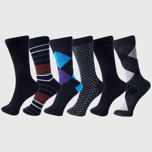 Alpine Swiss Mens Dress Socks 6 Pair Crew Sock Cotton Dress Socks for Men Solid Ribbed Argyle Pattern Multicolor Fun Designs - 1 of 4
