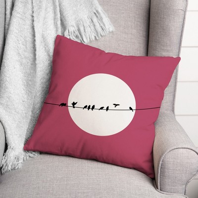 Red and White Polyester Bird Print 16x16 Indoor/Outdoor Pillow