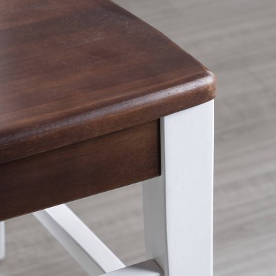 Set of 2 White and Walnut Acacia Wood Cross Back Dining Chairs
