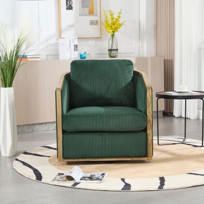 CAVINAS 360 Degree Swivel Barrel Accent Chair with Rattan Frame,  Upholstered Sofa Chair with Wood Base