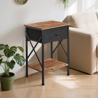 VECELO Modern X-Design Nightstand, End/Side Table with Fabric Drawer & Open Storage Shelves for Bedroom or Living Room