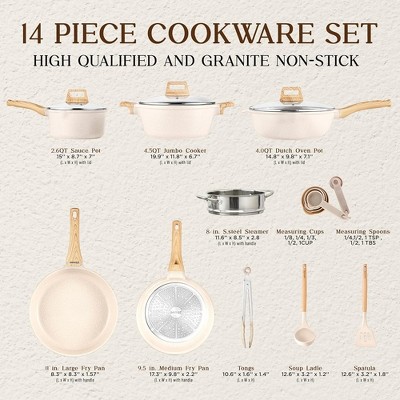 Cream 14-Piece Non-Stick Carbon Steel Cookware Set