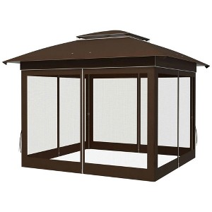 Resenkos Backyard Garden Canopy, Camping Canopy Screen Tent,12' x 12' Pop Up Canopy Tent with Netting and Carry Bag, Dark Brown - 1 of 4