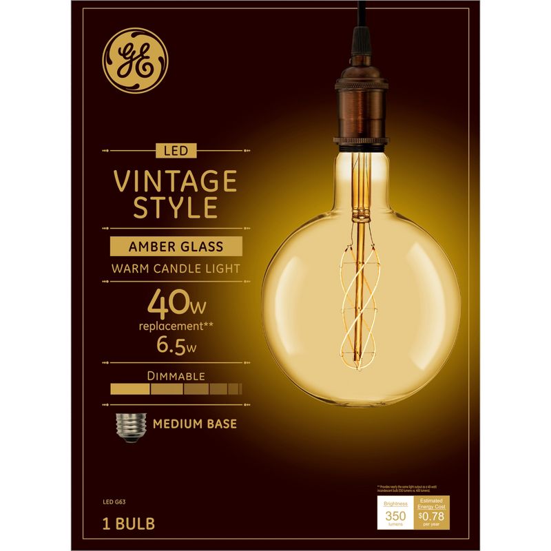 GE 6.5W 40W Equivalent LED Globe Light Bulb Amber Glass Warm Candle Light Medium Base, 1 of 7