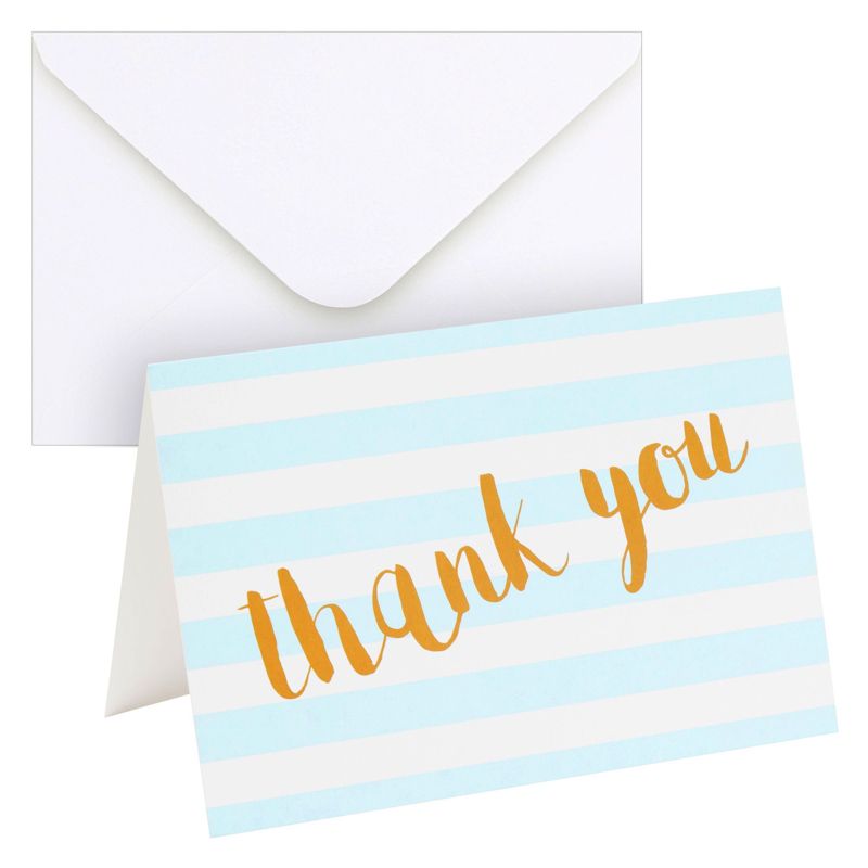Juvale Blue Striped Thank You Cards - Pack of 12 with Envelopes for Wedding, Baby Shower, Business Events (4x6 in), 1 of 8