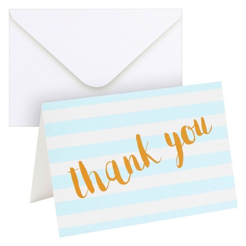 Juvale Blue Striped Thank You Cards - Pack Of 12 With Envelopes