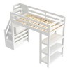 YOOCOZZ Loft Bed with Shelves, Storage Staircase, Small Wardrobe and White LED Light - White - 2 of 4