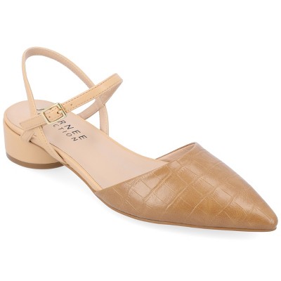 Journee Collection Womens Brynn Croco Vegan Leather Pointed Toe Flats