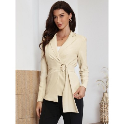 INSPIRE CHIC Women's Casual Lapel Collar Buckle Tie Waist Long Sleeve Work Office Wrap Suit Blazer X-Large Apricot — фото 4