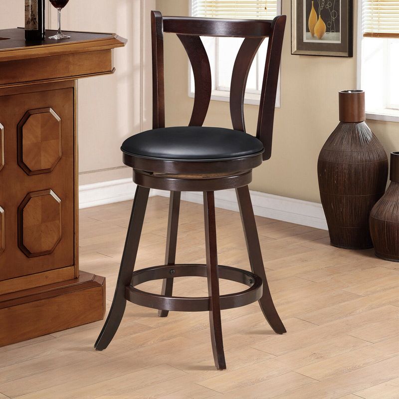 Costway Set of 4 Swivel Bar stool 24'' Counter Height Leather Padded Dining Kitchen Chair, 4 of 11