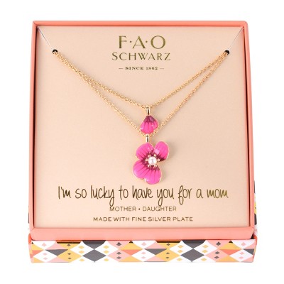 FAO Schwarz Gold Tone 2pc Flower and Petal Pendant Necklace Set