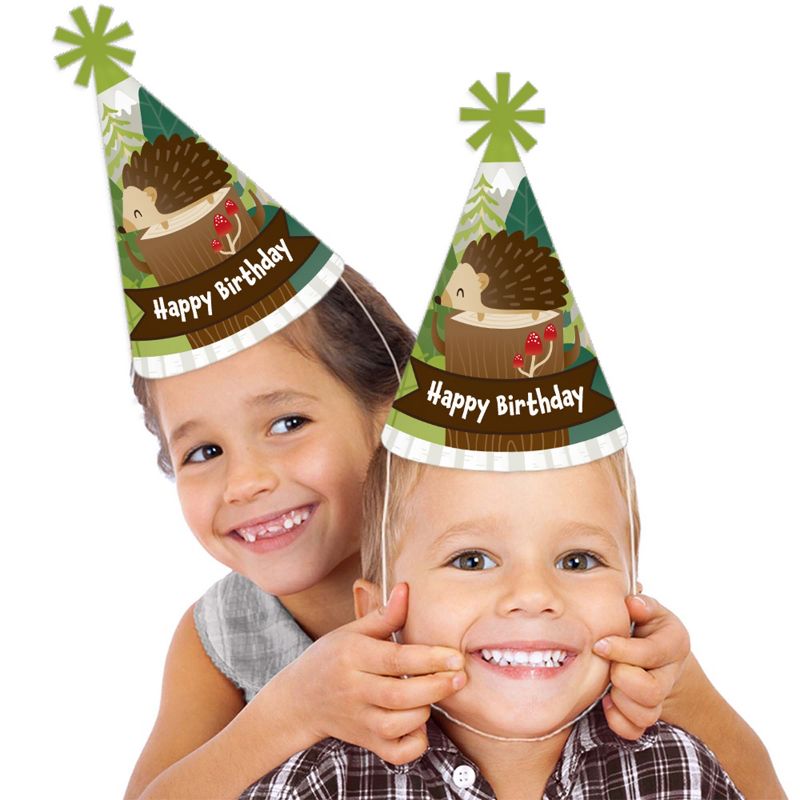 Big Dot of Happiness Forest Hedgehogs - Cone Happy Birthday Party Hats for Kids and Adults - Set of 8 (Standard Size), 2 of 8